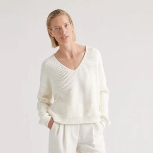 New 100% Organic Cotton Fisherman V-Neck Sweater size small color ivory